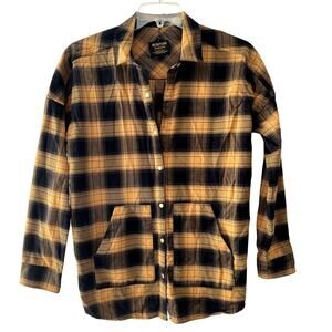 Burton Durable Goods Flannel Long Sleeve Snap Up Black Yellow Men's Small Soft